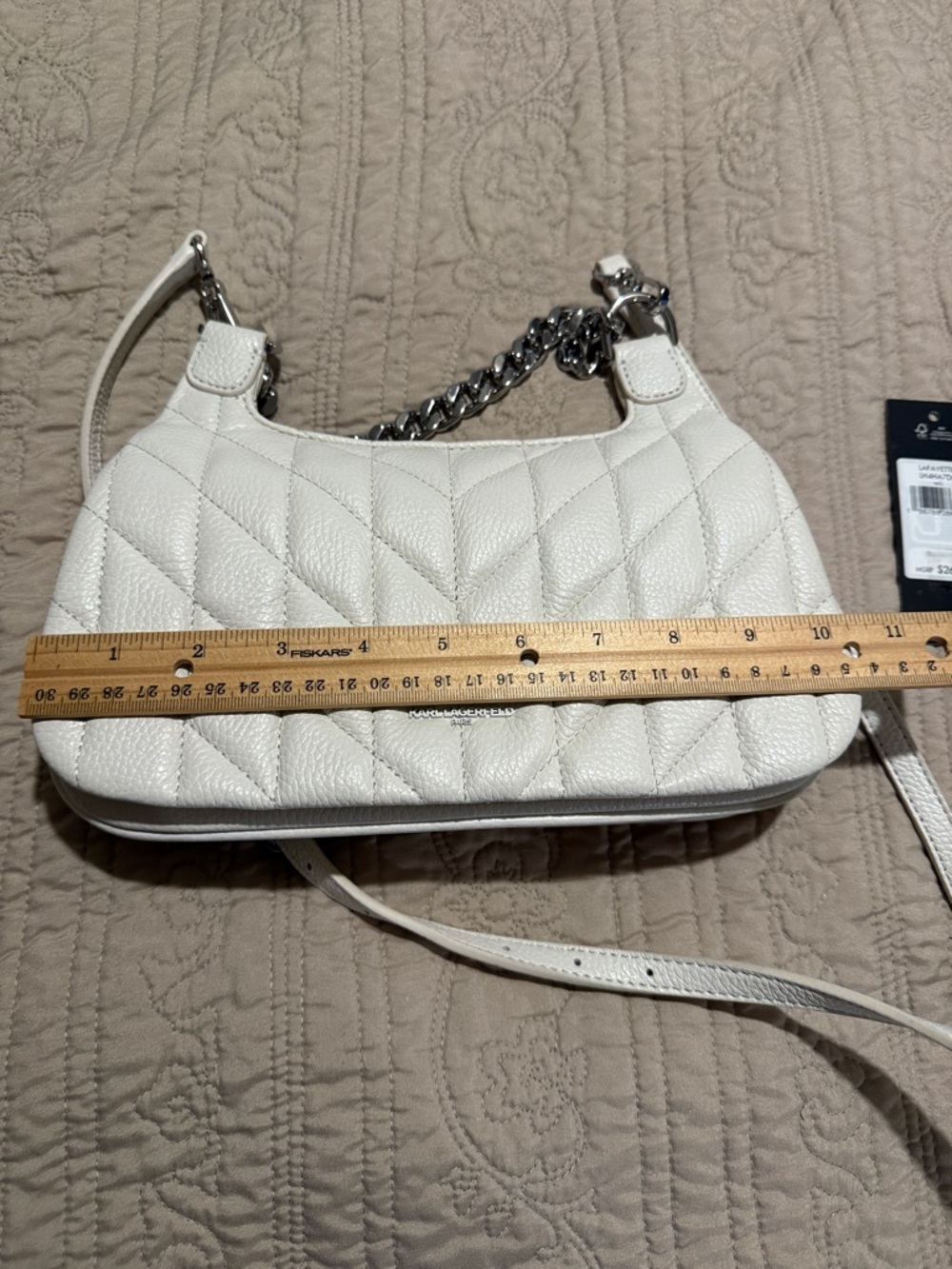 Karl Lagerfeld Quilted Cream Shoulder Bag with Silver Hardware - Picture 6 of 12